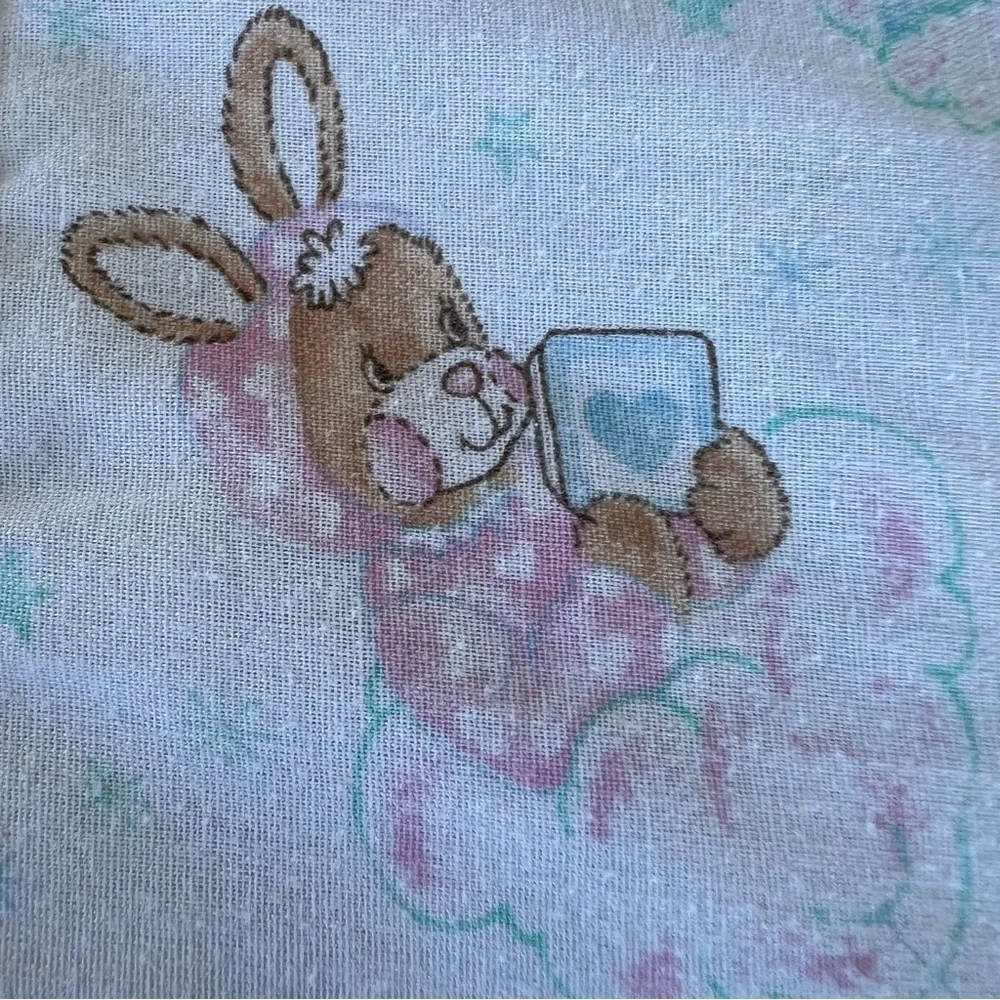 VTG Pastel Beddy Teddy Bear Riegel Quilted Crib Comforter BABY Blocks 31x42 GUC
